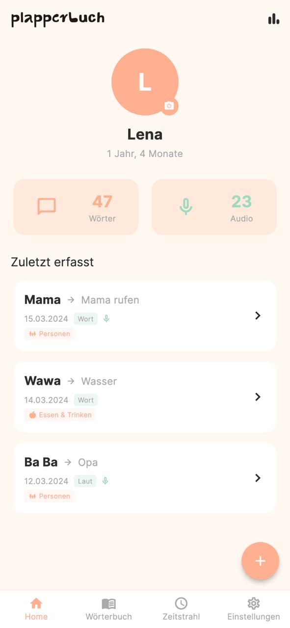Die App Plapperbuch neben dem physischen Sprachtagebuch