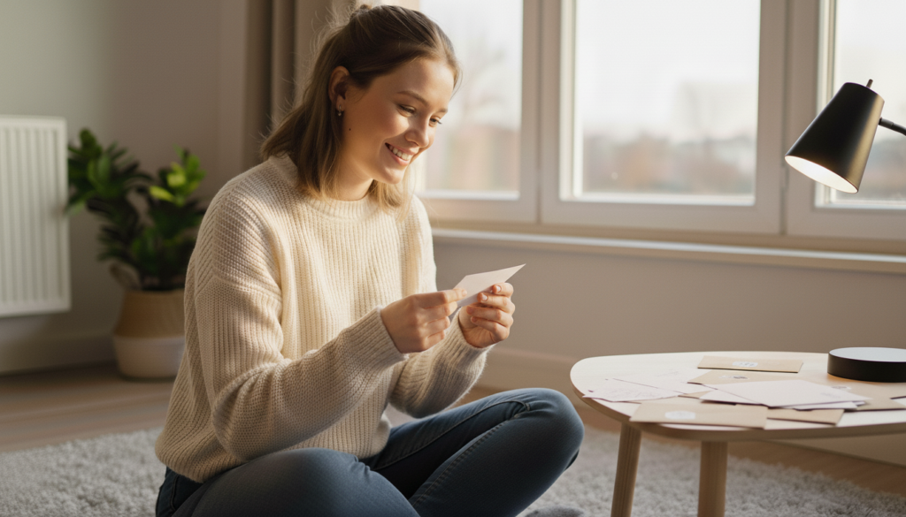 Bild von einer Frau mit einem selbstgeschriebenen Brief in der Hand