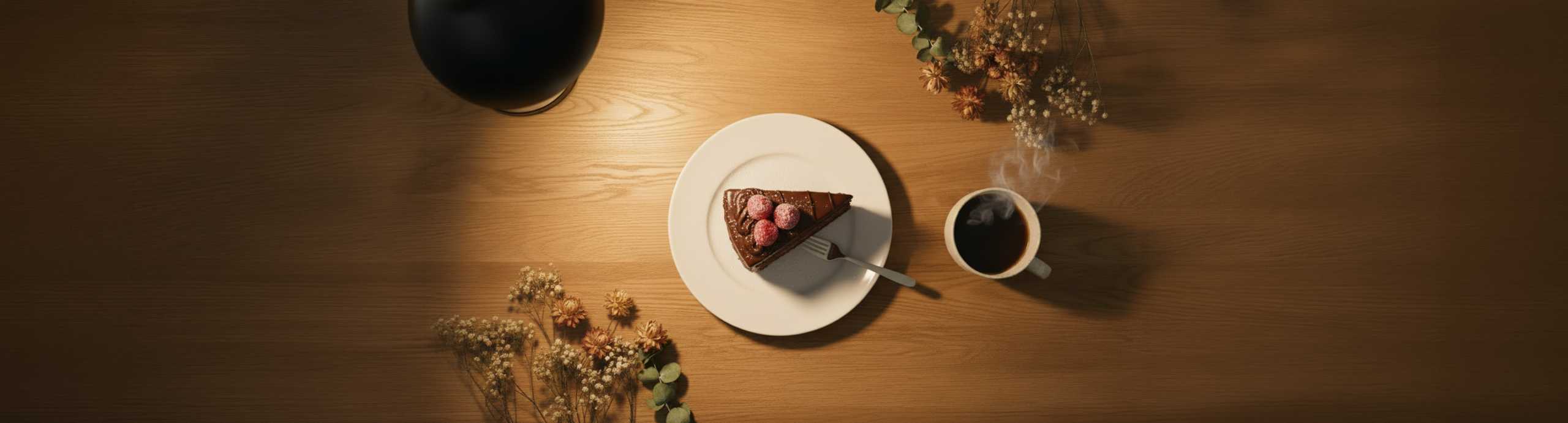 Bild von einem Stück Kuchen und einer Tasse Kaffee