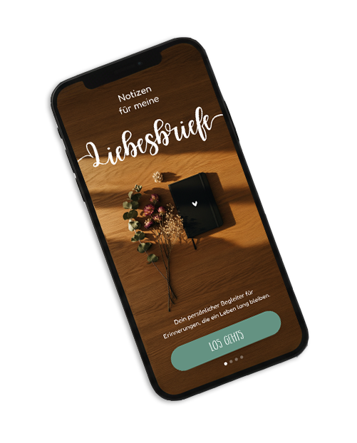 Smartphone mit Screen der Liebesbriefe App - Ergänzende App für die Liebesbriefe an mein Kind Box